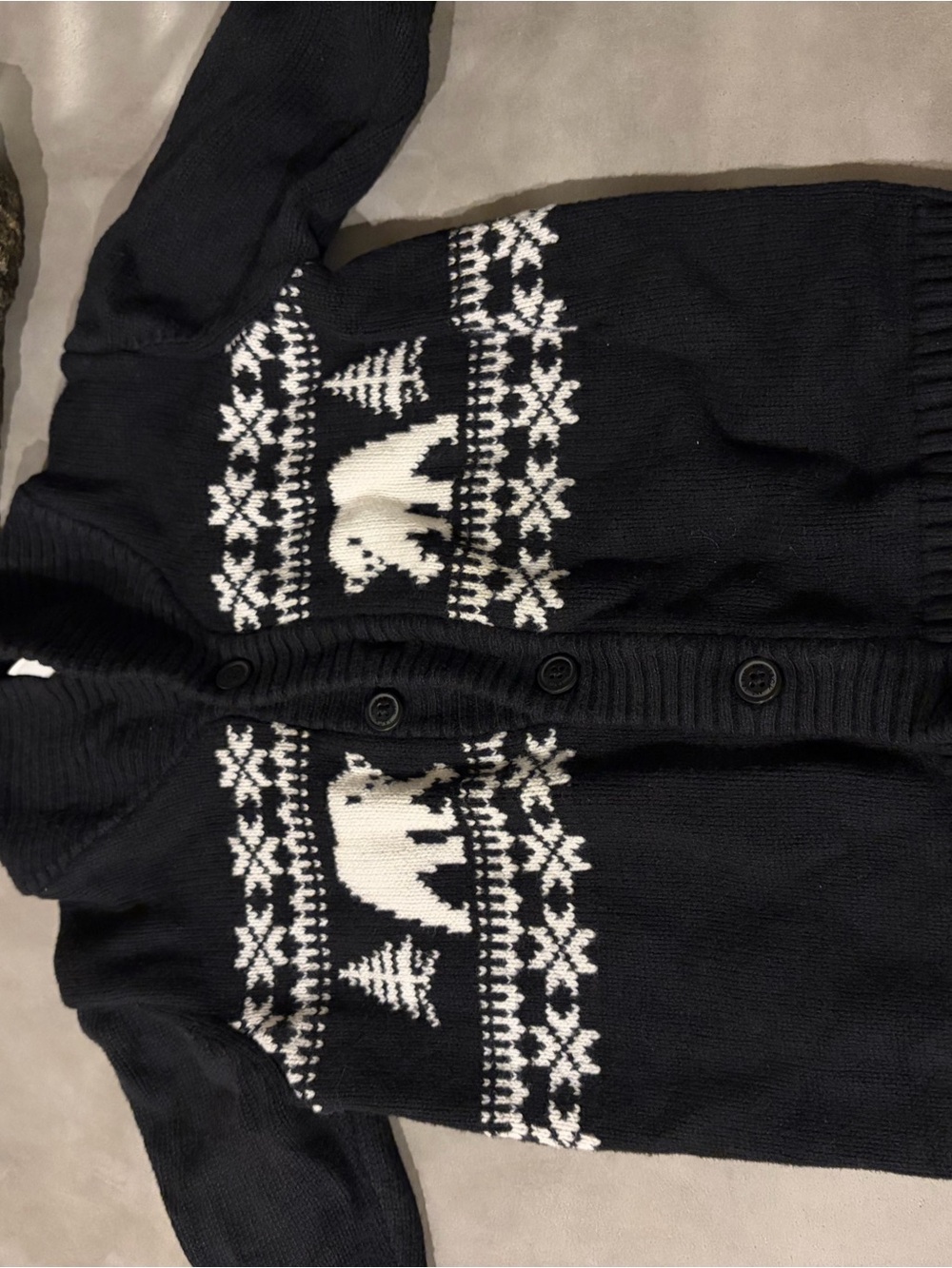 Janie and Jack Black Knit Cardigan with White Polar Bear Motif